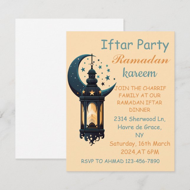 Happy Ramadan Kareem und Eid Mubarak 2024 Einladung (Vorne/Hinten)