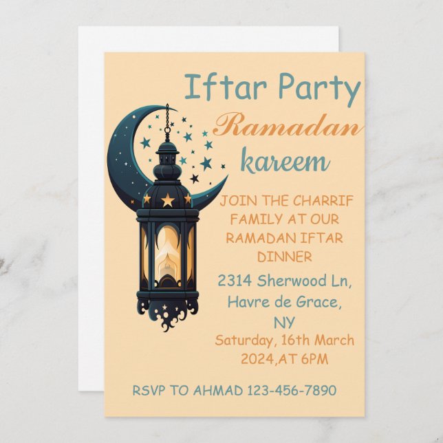 Happy Ramadan Kareem und Eid Mubarak 2024 Einladung (Vorne/Hinten)