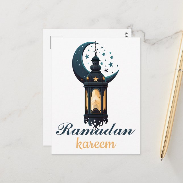 Happy Ramadan Kareem und Eid Mubarak 2024 Postkarte (Vorderseite/Rückseite Beispiel)