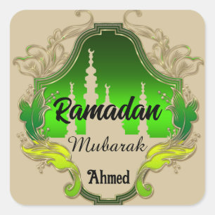 Happy Ramadan Mubarak Kareem personalisiert 2024 Quadratischer Aufkleber