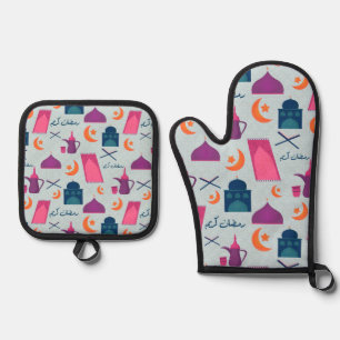Happy Ramadan Pattern Ofenhandschuh & Topflappen-Set
