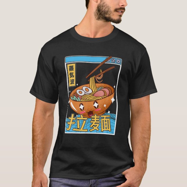 Happy Ramen Bowl Digital Japan Style Otaku Anime V T-Shirt (Vorderseite)