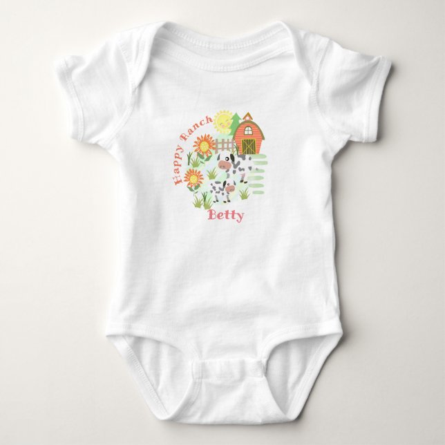 Happy Ranch Kuh. Personalisiert. Baby Bodysuit Strampler (Vorderseite)