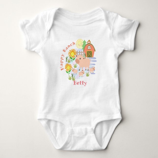 Happy Ranch Pig. Personalisiert. Baby Bodysuit Baby Strampler (Vorderseite)