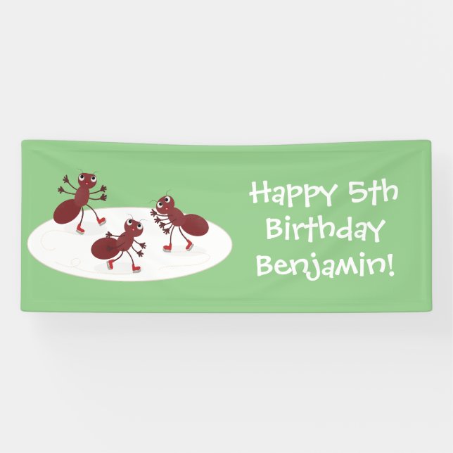 Happy Red Amants Eis Skaten Cartoon Banner (Horizontal)