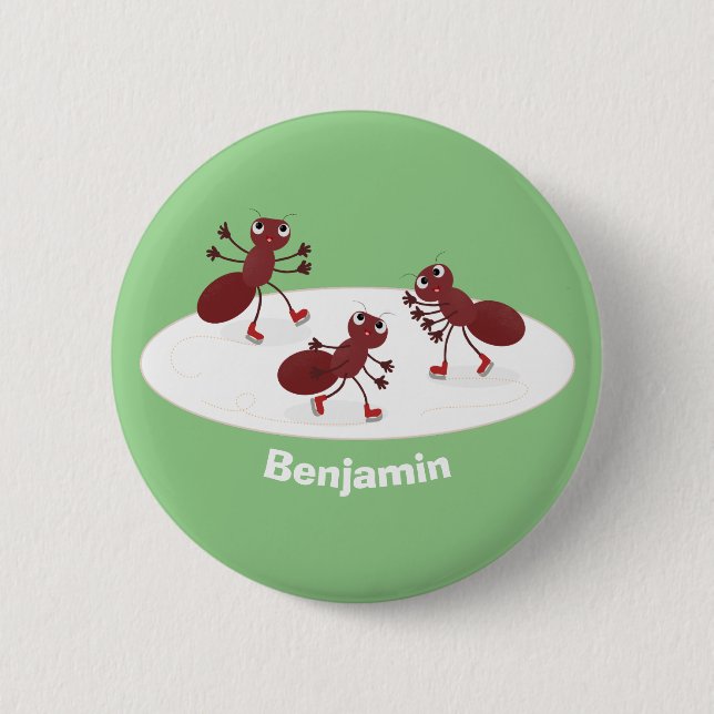 Happy Red Amants Eis Skaten Cartoon Button (Vorderseite)