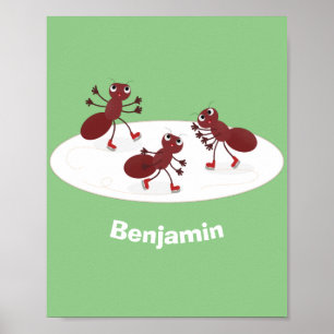 Happy Red Amants Eis Skaten Cartoon Poster