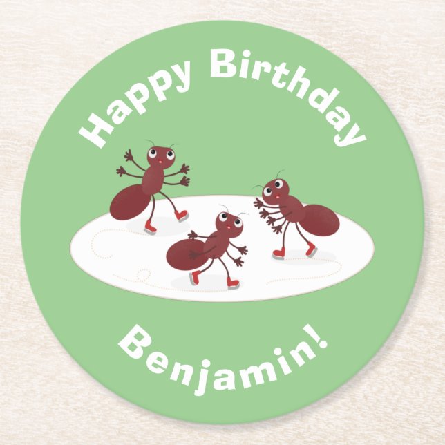 Happy Red Amants Eis Skaten Cartoon Runder Pappuntersetzer (Vorderseite)