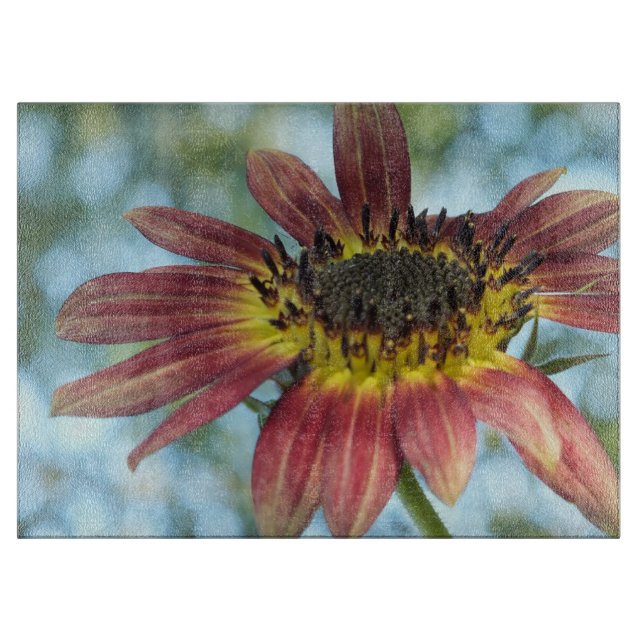Happy Red Sunflower Glass Cutting Board Schneidebrett (Vorderseite)