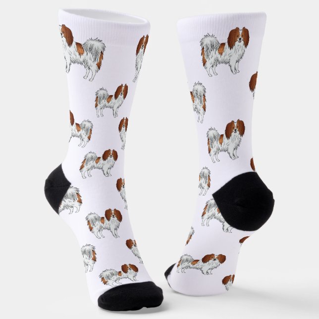 Happy Red White Niedlich Phalène Pattern Dog Lover Socken (Gewinkelt)