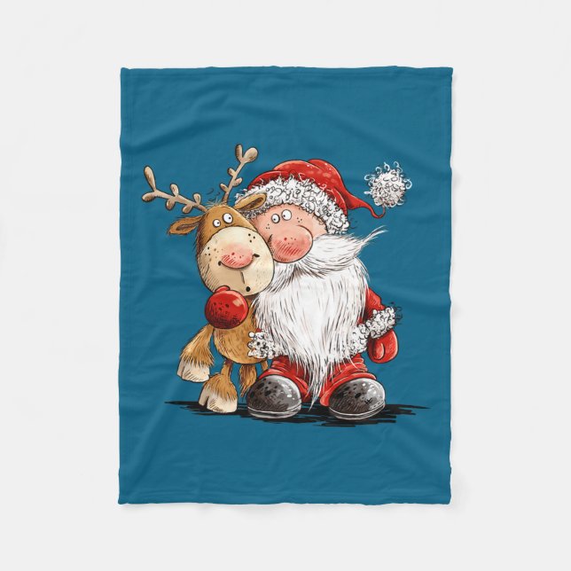 Happy Reindeer And Santa Christmas Illustration Pr Fleecedecke (Vorderseite)