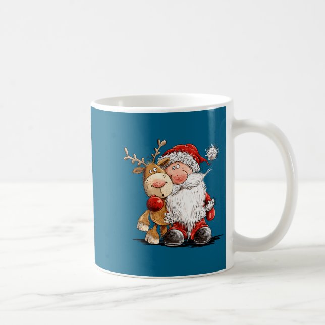 Happy Reindeer And Santa Christmas Illustration Pr Kaffeetasse (Rechts)