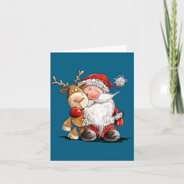 Happy Reindeer And Santa Christmas Illustration Pr Karte (Vorderseite)