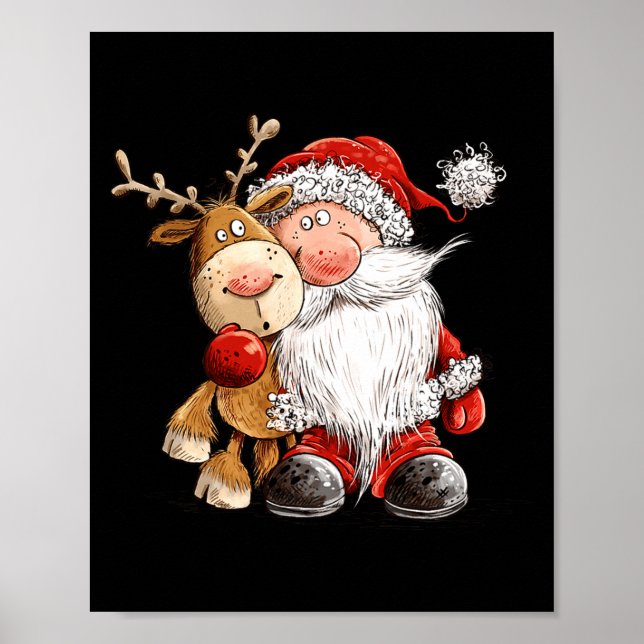 Happy Reindeer And Santa Christmas Illustration Pr Poster (Vorne)
