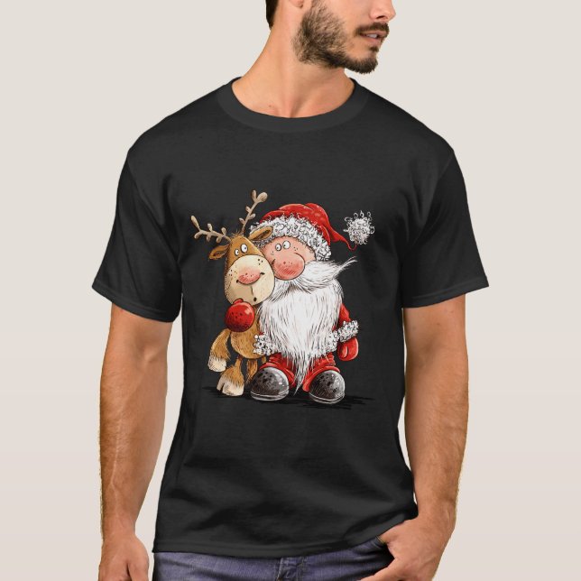 Happy Reindeer And Santa Christmas Illustration Pr T-Shirt (Vorderseite)