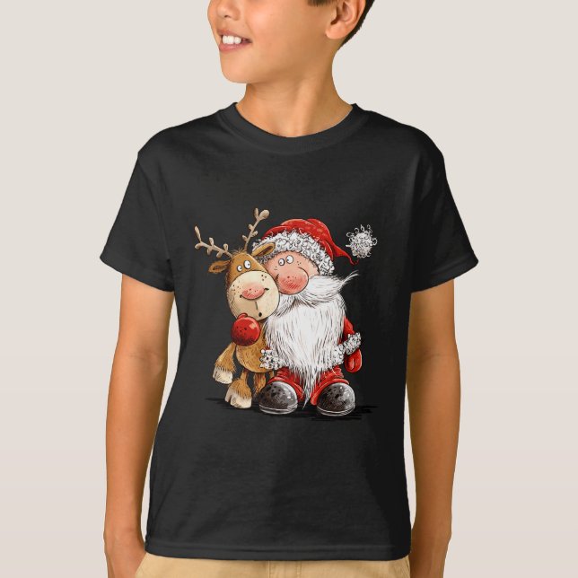 Happy Reindeer And Santa Christmas Illustration Pr T-Shirt (Vorderseite)
