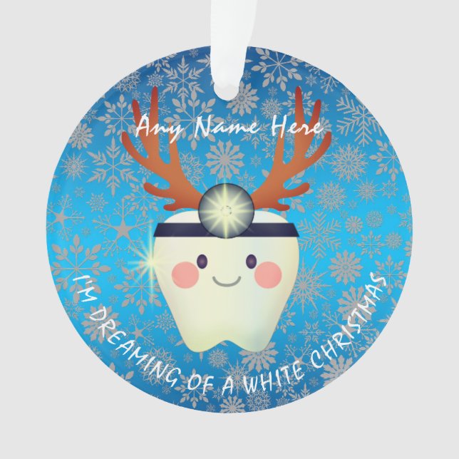 Happy Reindeer Antlers Tooth White Christmas  Ornament (Vorderseite)