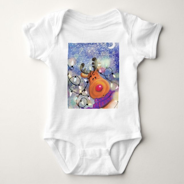 Happy Reindeer Christmas Baby Bodysuit Baby Strampler (Vorderseite)