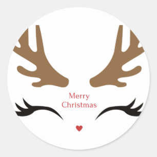 Happy Reindeer Face Runder Aufkleber
