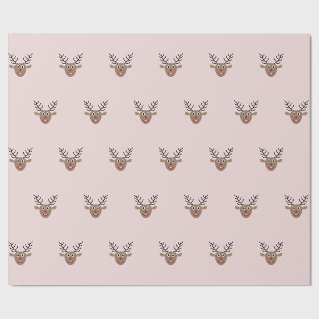 Happy Reindeer Pattern Blush Pink Weihnachten Geschenkpapier (Flach)