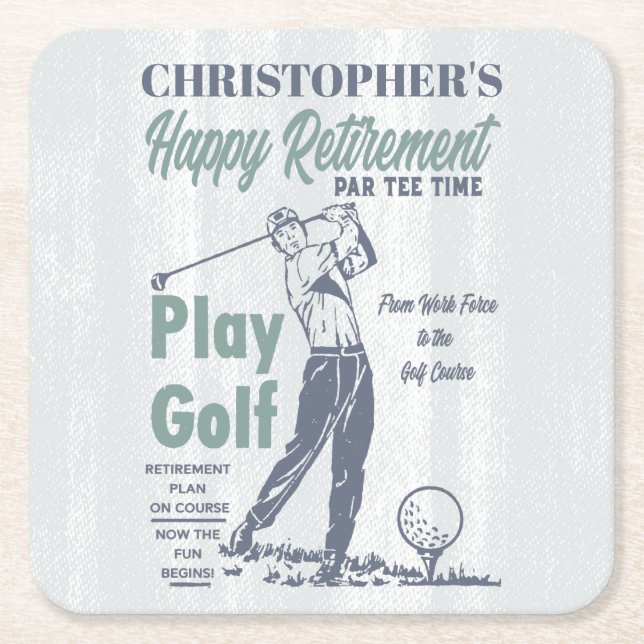 Happy Rente Golfer Thema Retro Golf Rechteckiger Pappuntersetzer (Vorderseite)