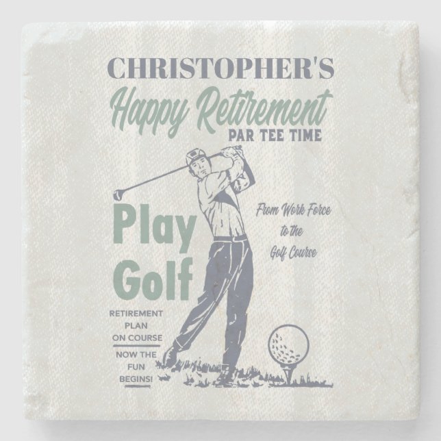Happy Rente Golfer Thema Retro Golf Steinuntersetzer (Vorderseite)
