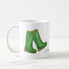 Happy Rente grüne Gartenarbeit weich Stiefel Kaffeetasse