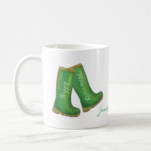 Happy Rente grüne Gartenarbeit weich Stiefel Kaffeetasse (Links)