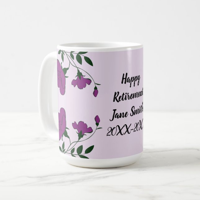 Happy Rente Lila Blume Floral Mitarbeiter Kaffeetasse (Vorderseite Links)