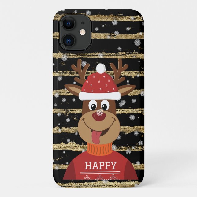 Happy Rentier im Schnee Case-Mate iPhone Hülle (Rückseite)