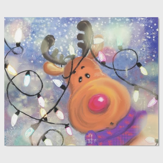 Happy Rentier Weihnachtswrapping Paper Geschenkpapier (Flach)