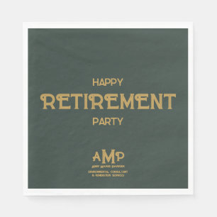 Happy Retirement 3 Letter Gold Monogram on Green Serviette