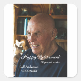 Happy retirement add name photo years of service r quadratischer aufkleber
