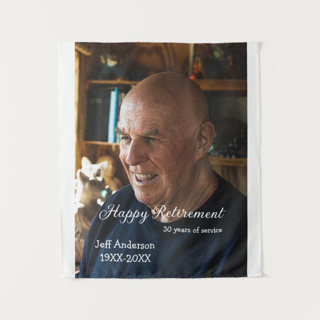 Happy retirement add name photo years of service r wandteppich (Vorderseite)