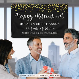 Happy Retirement Black Gold Confetti Skript Banner