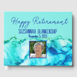 Happy Retirement Blue Green Watercolor Custom Gästebuch