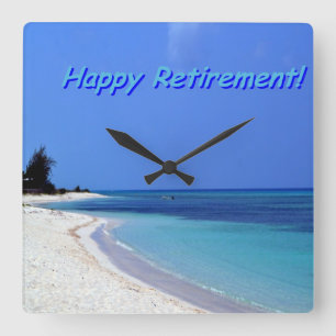 Happy Retirement Blue Ocean Quadratische Wanduhr