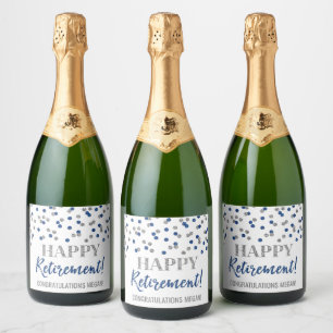 Happy Retirement Blue Silver Confetti
