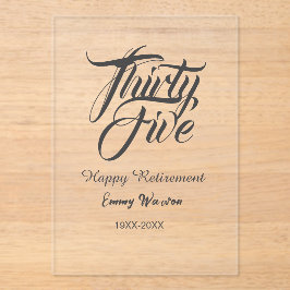 Happy retirement bold letter name year elegant sim acryleinladungen
