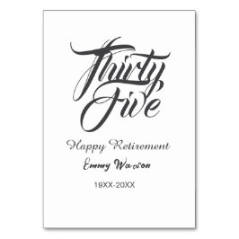 Happy retirement bold letter name year elegant sim tischnummer