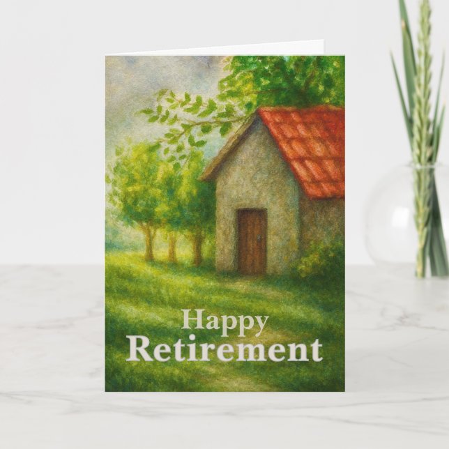 Happy Retirement Card | Peaceful Cottage Landscape Karte (Vorderseite)