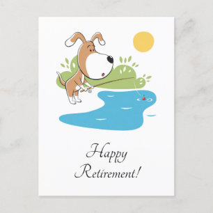 Happy Retirement Cartoon Dog Welpe Fishing Angler Feiertagspostkarte