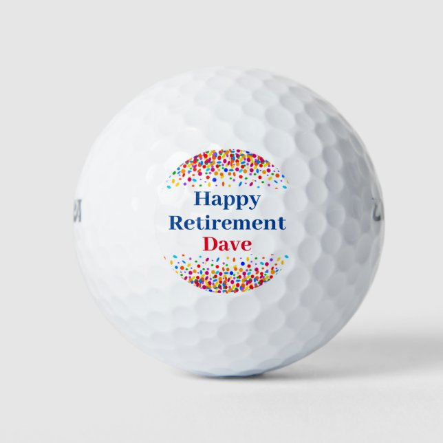 Happy Retirement Colorful Confetti Name Golfball (Vorderseite)