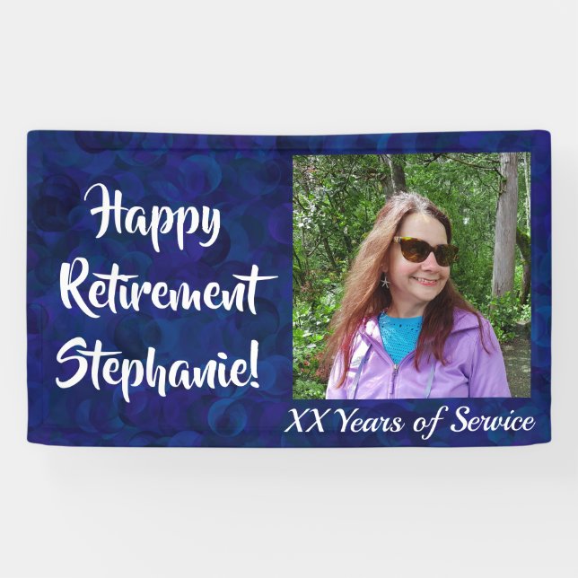 Happy Retirement Dark Blue Foto Retirement Party Banner (Horizontal)