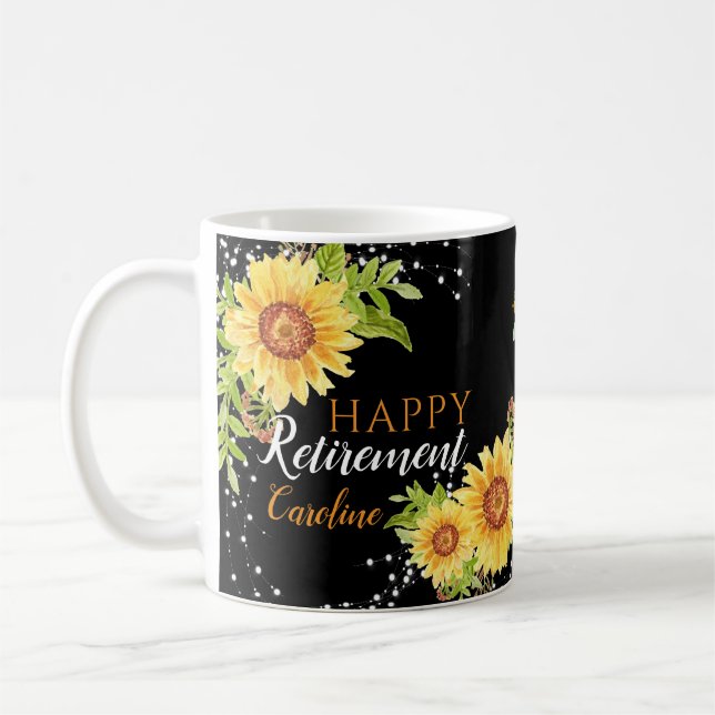 Happy Retirement Floral Personalisiert Black Tasse (Links)