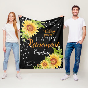 Happy Retirement Floral Sonnenblume Schwarz Fleecedecke
