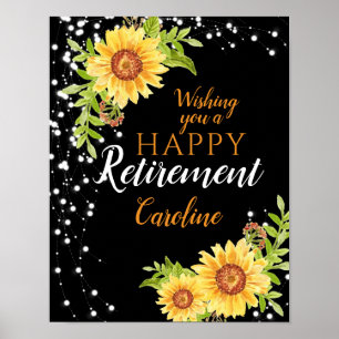 Happy Retirement Floral Sonnenblume Schwarz Poster