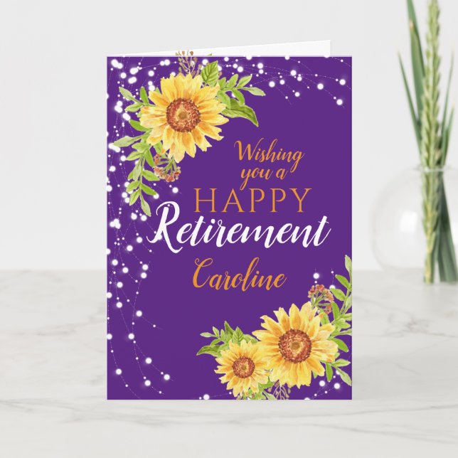 Happy Retirement Floral Sunflower Lila Card Karte (Vorderseite)