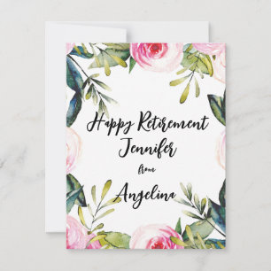 Happy Retirement Floral Watercolor Cursive Script