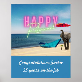 Happy Retirement Funny Surreal Beach Scene Poster